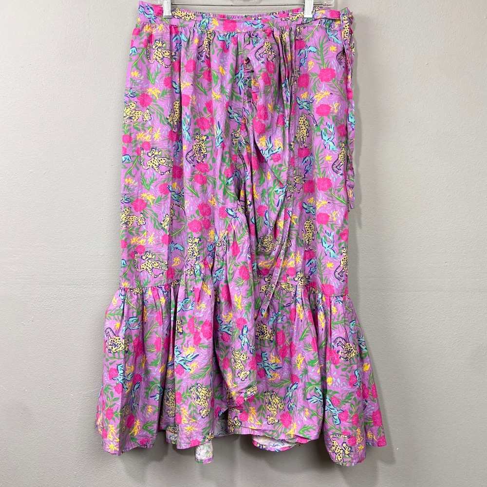 The Tiny Tassle Midi‎ Wrap Skirt Size 2XL Floral Leopard Safari Charleston SC